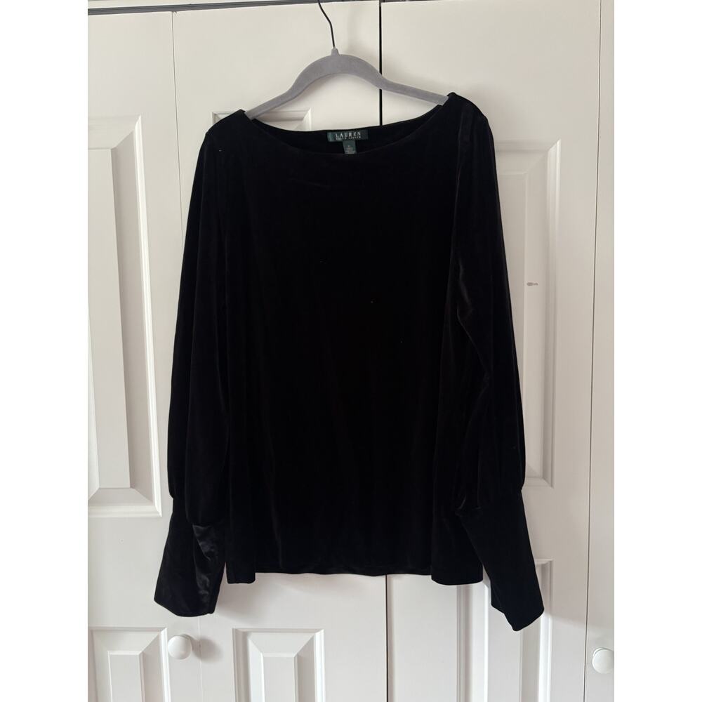 Lauren Ralph Lauren Black Velvet Long Sleeve Shirt XL - Picture 2 of 10